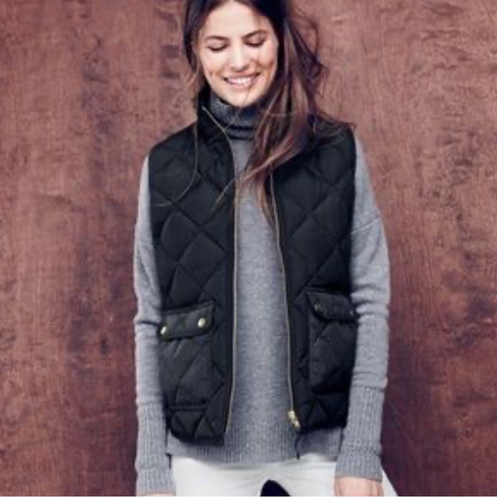 J.Crew Excursion Quilted Vest Black Gold Hardware Small 91645